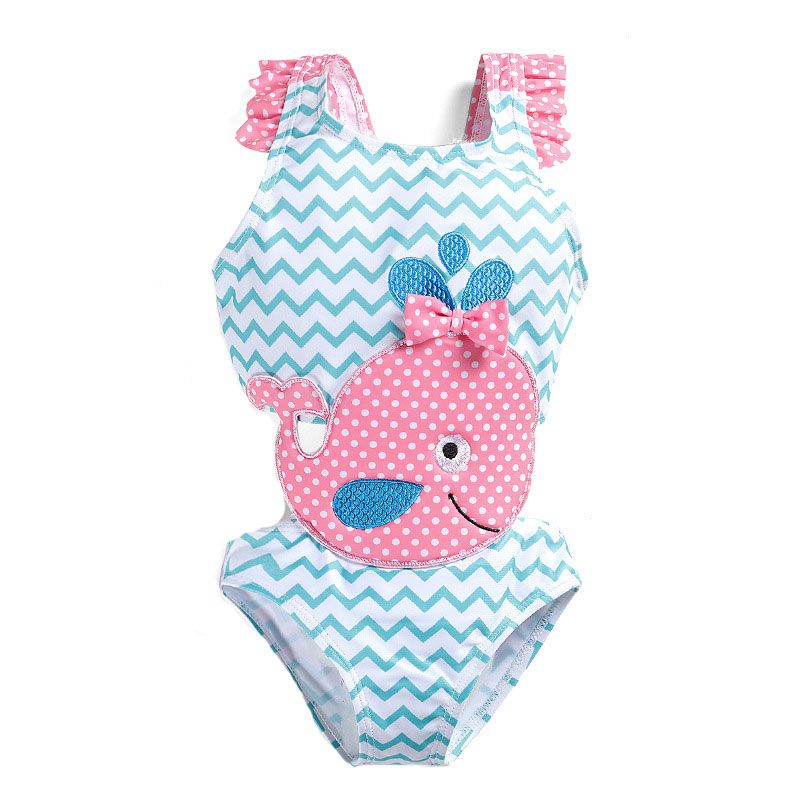 Cute Girl Cartoon Whale Pattern Patchwork Swimwear