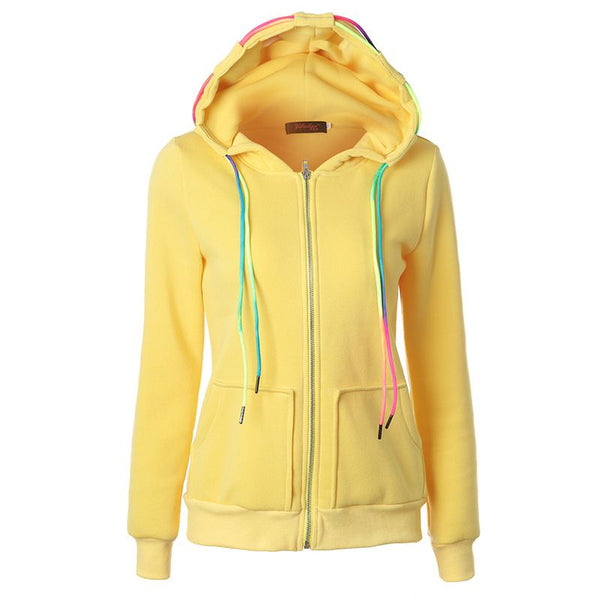 Casual Bright Color Women New Arrival Zipper Pocket Hoodies