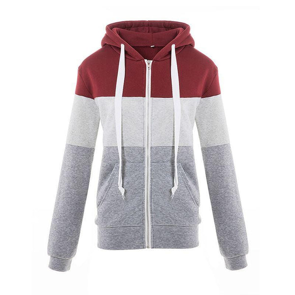 Women Casual Color Blocking Design Loose Pattern Hoodies