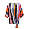 Color Blocking Stripes Design Women Round Neck Knotted Hem Blouse