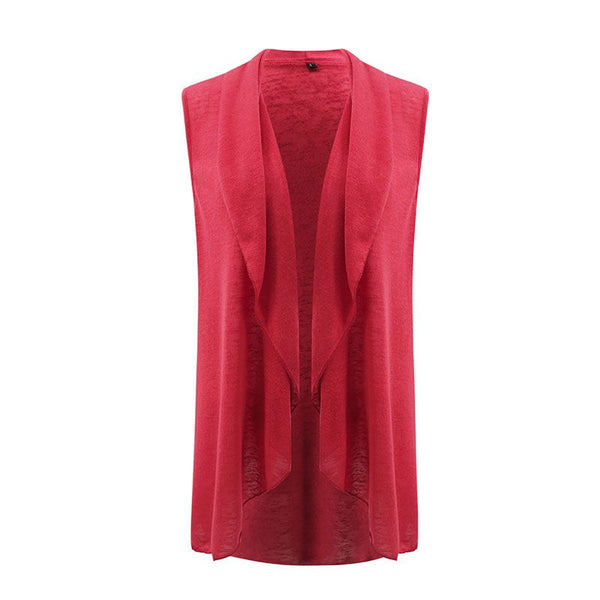 Fashion Solid Color Sleeveless Irregular Cardigan Vest