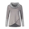Fashion Stripes Print Heap Collar Long-sleeve Irregular Vent Hemline T-shirt