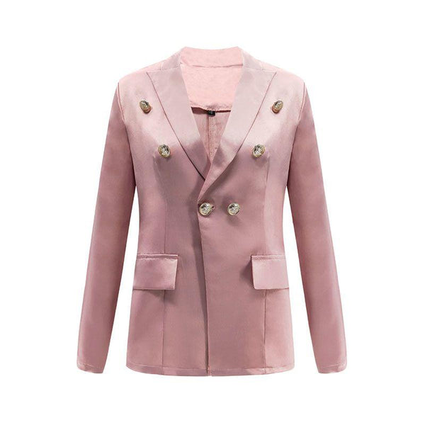 Women Elegant Long-sleeve Double-breasted Solid Color Blazer