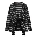 Classic Stripes Print Irregular Collar Long-sleeve Women Cardigan