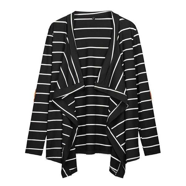 Classic Stripes Print Irregular Collar Long-sleeve Women Cardigan