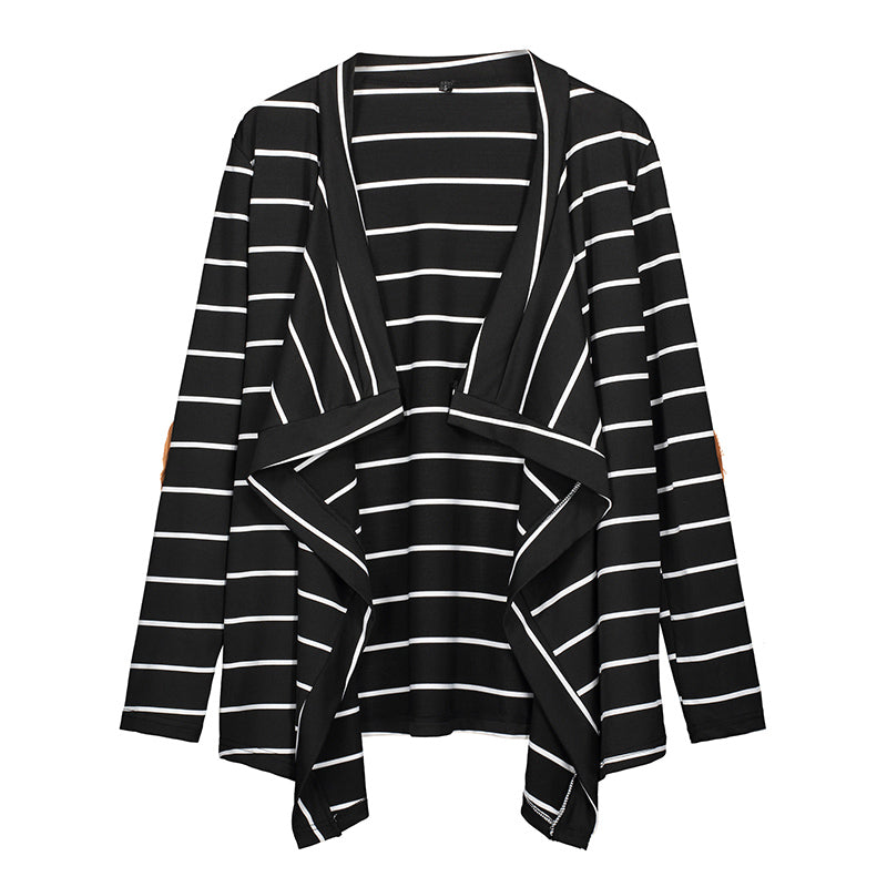 Classic Stripes Print Irregular Collar Long-sleeve Women Cardigan