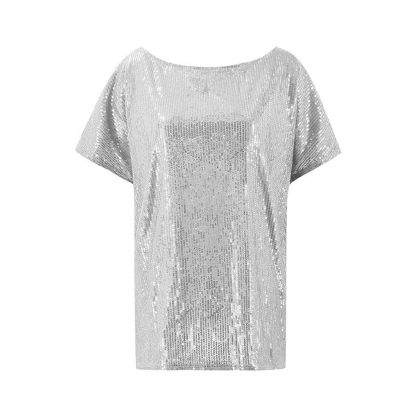 Hot Sale Sequin Decor Women Short-sleeve Solid Color Oversize T-shirt