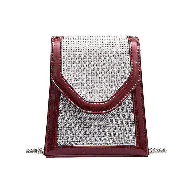 Cool Women Mini Size Contrast Color PU Studded Metal Chain Bag