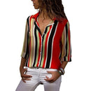 Casual Long-sleeve Stripes Print Lapel Collar Blouse