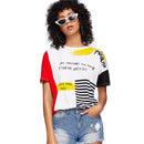 Casual Color Blocking Design Women Short-sleeve T-shirt