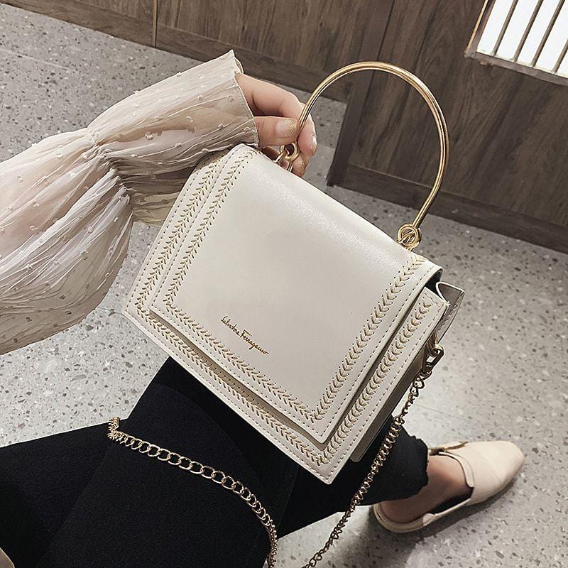 Women Unique Design Square Shape Metal Chain Flap Bag