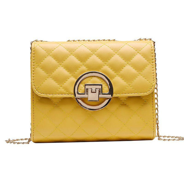 Classic Rhombus Pattern Stitching Design Women Metal Chain Square Bag