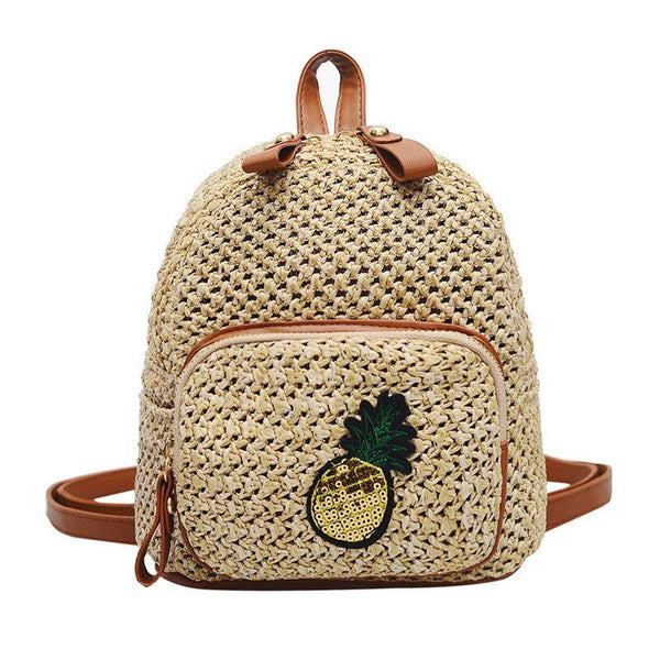 Casual Summer Handmade Straw Woven Pattern Pineapple Mini Backpack