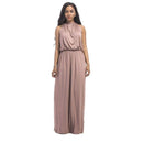 Women Plus Size Solid Color Sleeveless Halter Neck Maxi Dress