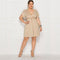 Women Plus Size Casual V Neck Short-sleeve Drawstring Dress