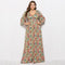 Women Plus Size Floral Printed Long-sleeve Defined-waist Maxi Dress