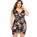 Hot Sale Plus Size Women V Neck Defined Waist Floral Print Slip Dress