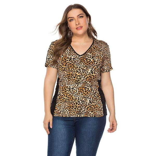 Women Plus Size Short Sleeve Leopard Loose T-shirt