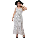 Women Fashion V Neck Sleeveless Polka Dot Print Lace-up Fishtail Dress