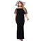 Elegant Women Solid Color Patchwork Gauze Rhinestone Decor Design Long Length Evening Dress