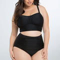 Women Plus Size Solid Color High-waisted Two-piece Swimwear