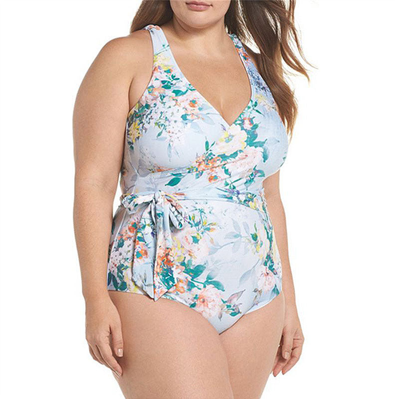 Fresh Style Flower Print Plus Size Women Wrapped One-piece Swimwear