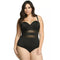 See-through Mesh Patchwork Plain Color Women Plus Size One-piece Swimwear