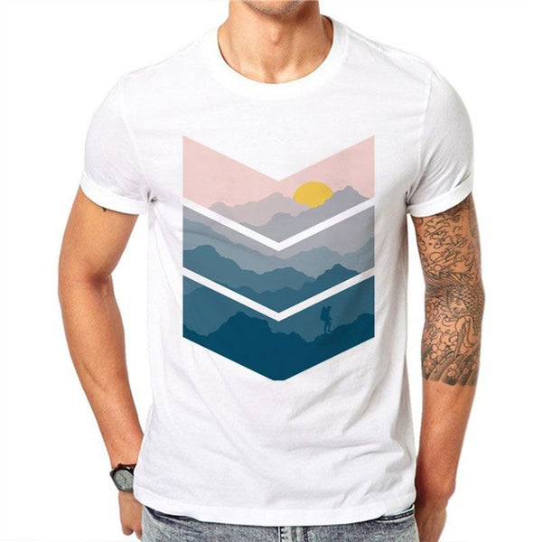 Men Geometric Print Short Sleeves Tees