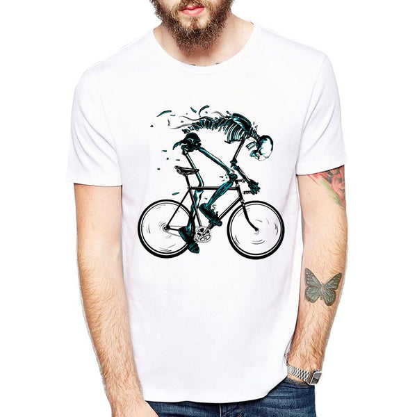 Men Bike Print Short Sleeves White T-shirts