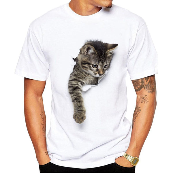 Men Creative Design Cat Print Casual Tees