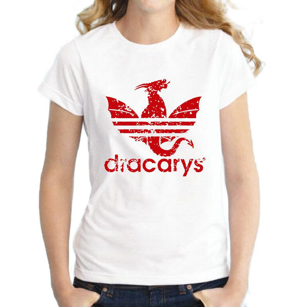 Creative Contrast Color Dragon Printed Women Summer Casual Tee