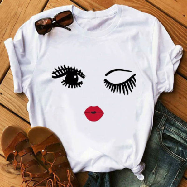 Modern Lady Simple Graphic Print Basic Tee