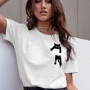 Loose Pattern Women Casual Cat Print White T-shirt