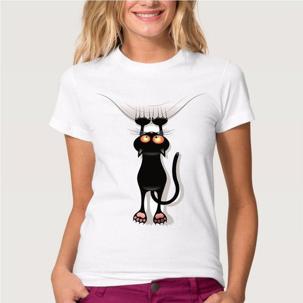 Cute Cartoon Cats Printed Women Short-sleeve Casual Tee