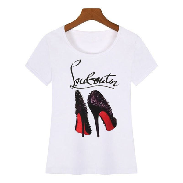 Hot Sale Fashion High Heel Printed Women Casual T-shirt