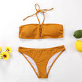 Plain Color Unique Lace-up Halter Neck Women Two-piece Swimsuit