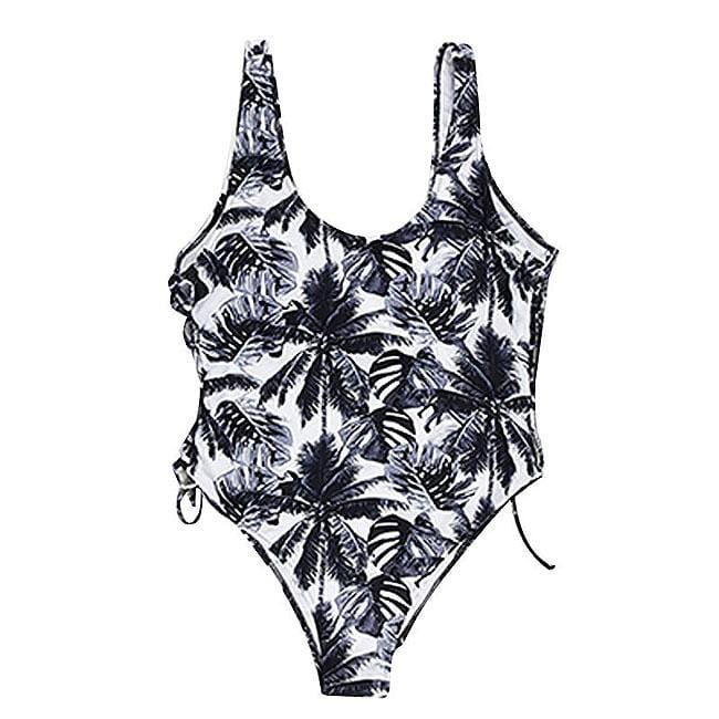 Women Plus Size Unique Coconut Tree Print One-piece Swimwear