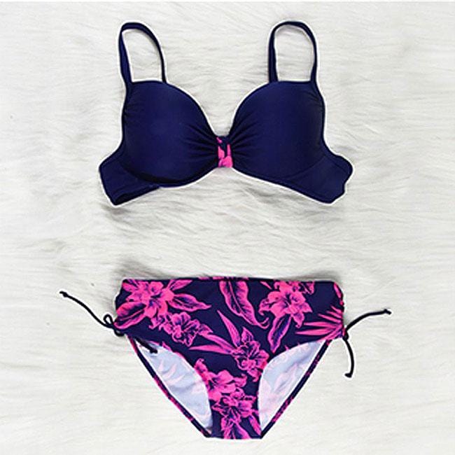 Women Floral Printed Contrast Two-piece Plus Size Swimwear