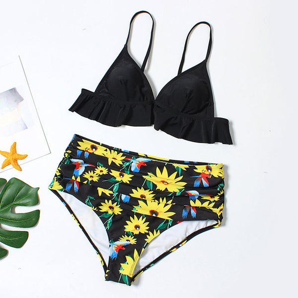 Hot Sale Plus Size Women Contrast High-waisted Swimsuit