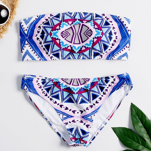 Multicolor Ethnic Print Women Sexy Two-piece Swimwear