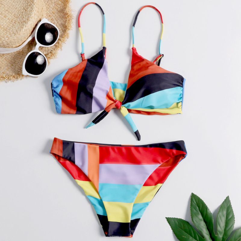 Adjustable Strap Women Color Blocking Two-piece Swimsuit