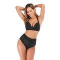 Classic Solid Color Women High-waisted Two-piece Swimsuit