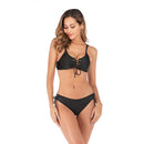 Classic Solid Color Lace-up Design Women Two-piece Swimsuit