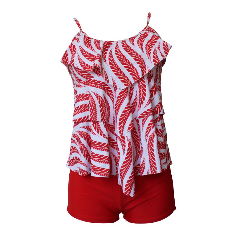 Hot Sale Casual Contrast Ruffles Two-piece Tankini  Swimwear