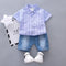 2 Pcs Boys Cotton Casual Print Shirts And Denim Shorts