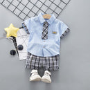 2 Pcs Stylish Boys Cotton Tie Design Shirts And Print Shorts