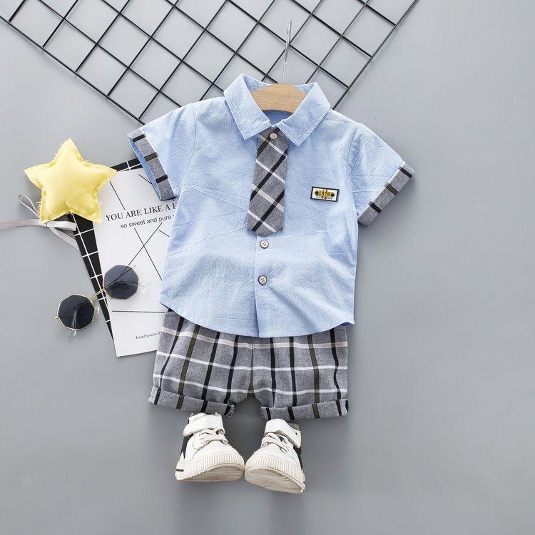 2 Pcs Stylish Boys Cotton Tie Design Shirts And Print Shorts