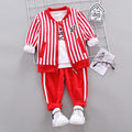 3 Pcs Boys Stripes Print Zipper Jackets And White Tops And Pants