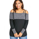 Casual Women Knitted Off-shoulder Long-sleeve Contrast Design Casual Top