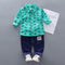 2 Pcs Boys Cotton Print Long Sleeves Shirts And Pants Set